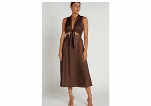 catania bitter choc linen strapless midi dress Catania Bitter Choc Linen Strapless Midi Dress